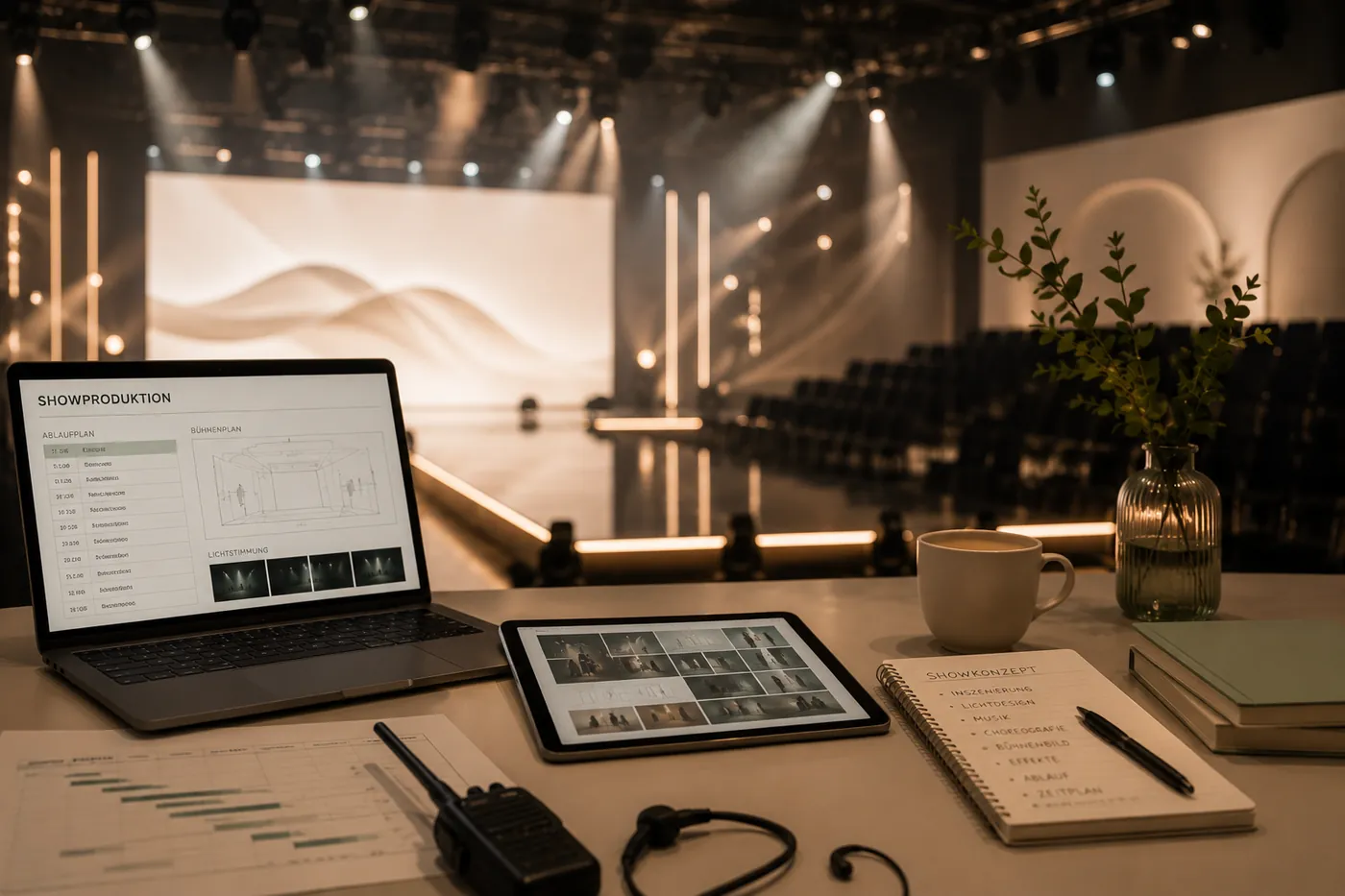 Vorbereitung einer Bühnenshow: Ablaufplan, Bühnenplan und Lichtstimmung